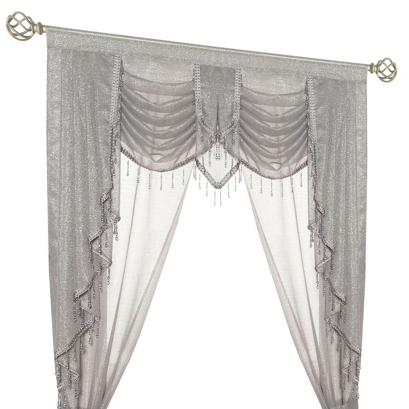 Kate Aurora Ultra Glam Beaded Sparkly Sheer Window in a Bag Curtain Set