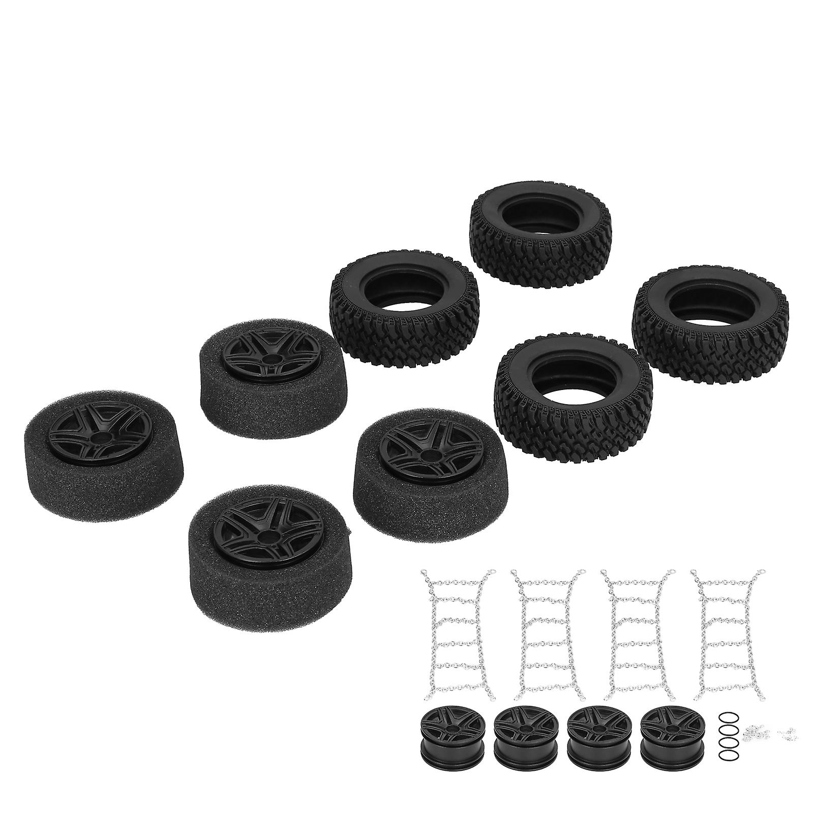 4pcs/set Metal Wheel Tires With Snow Chain Tyre Sponge For Mn86 1/12 Rc Car Upgrade Partsblack