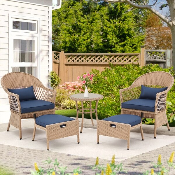 AVAWING 5 Pieces Patio Furniture Set Outdoor Rattan Chairs Wicker Conversation Bistro Set