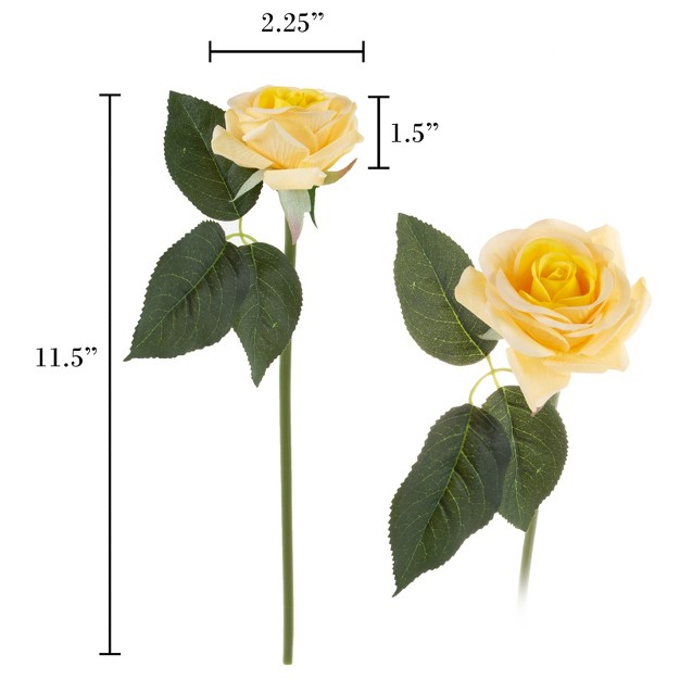 Artificial Open Rose Bundles 18pc Real Touch Fake 11 5 inch Flowers With Stems For Home D cor Wedding Or Bridal baby Shower By Pure Garden yellow