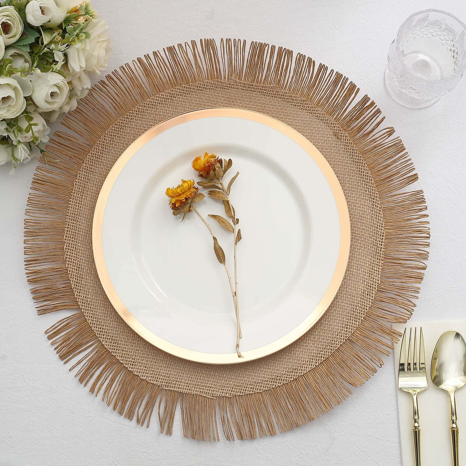 4 Pack Natural Jute Boho Chic Fringe Edge Table Placemats, Rustic Farmhouse Burlap Tassel Dining Table Mats 16