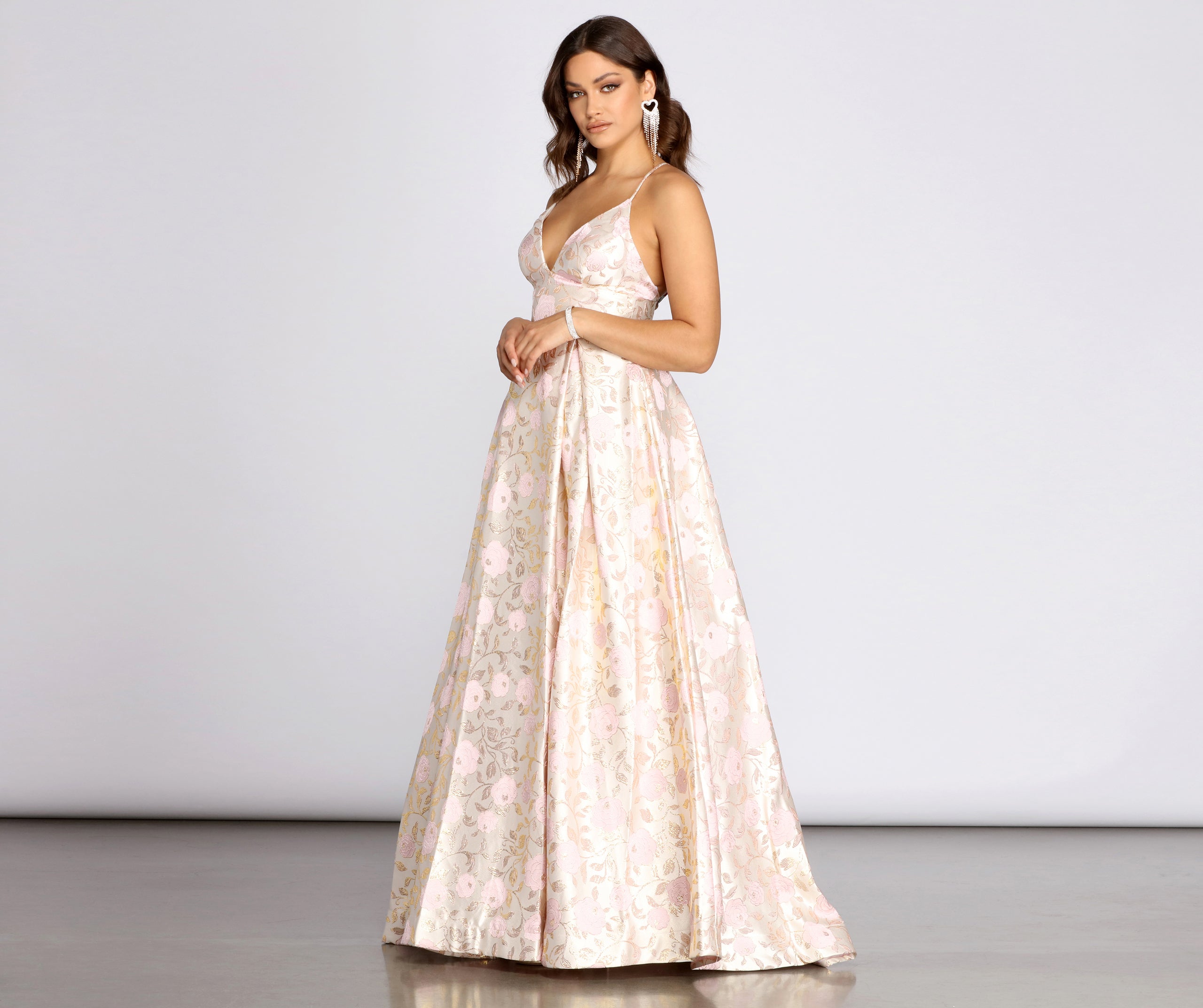 Jessica Brocade Floral Ball Gown