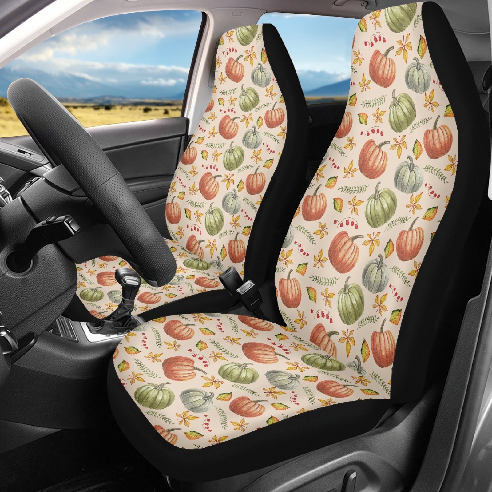 Xoenoiee Universal 2pc Front Seat Covers for Car Fall Decor， Pumpkin Leaf Pattern Bucket Seat Cover Automotive Seat Cover Saddle Blanket Protectors for Car， SUV and Truck