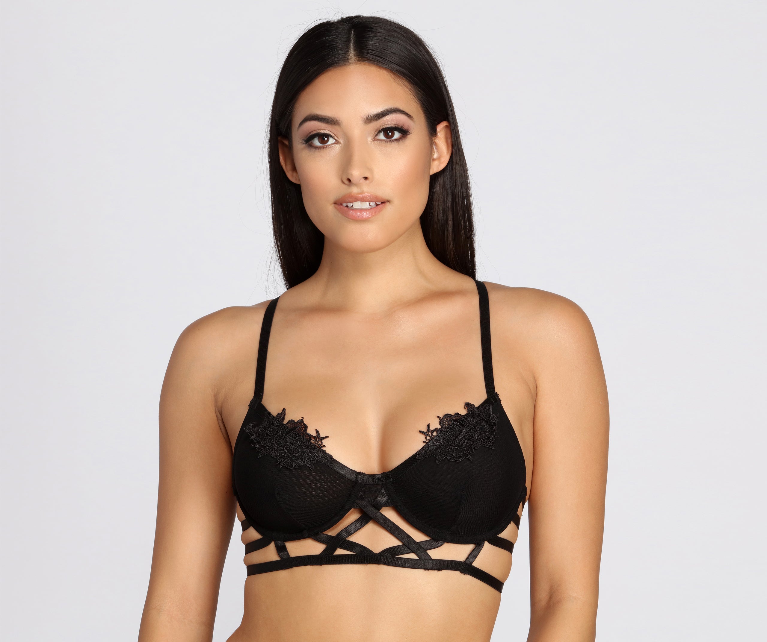 Floral Applique Strappy Bralette