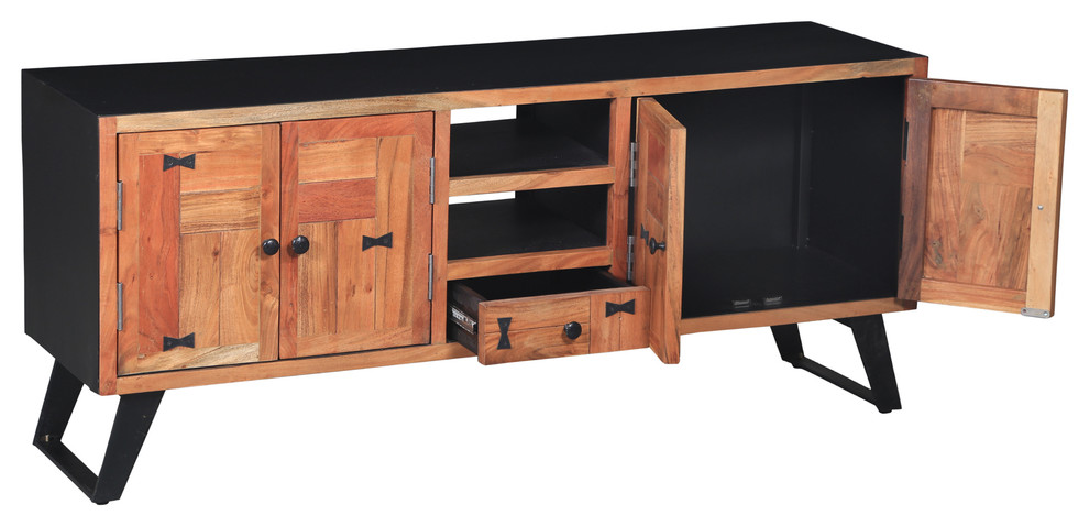 Everglades Acacia Wood Media Center   Industrial   Entertainment Centers And Tv Stands   by Chic Teak  Houzz