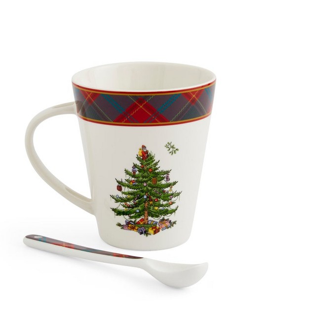 Spode Christmas Tree Tartan Mug amp Spoon Set 14 Oz