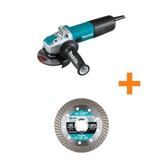 Makita 7.5 AMP Corded 4-12 in. X-LOCK Angle Grinder with bonus X-Lock 4-12 in. Turbo Rim Diamond Blade for Masonry Cutting GA4570-E-07216