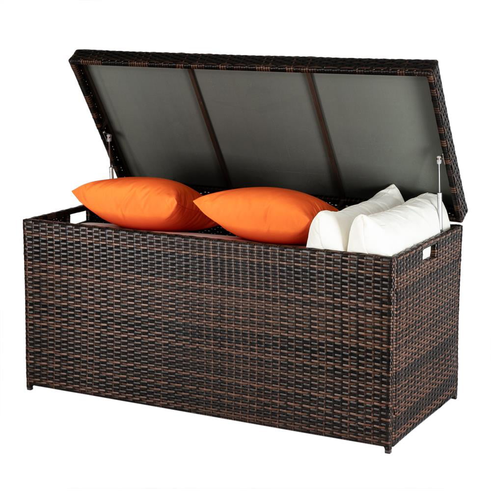 Ktaxon Outdoor Deck Storage Box 132 Gallon Resin Wicker Brown Gradient