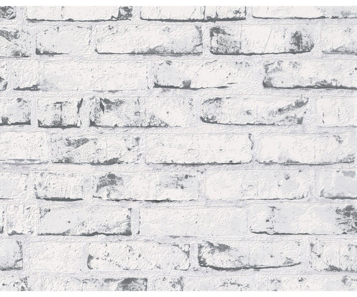 Sample Distressed Brick Wallpaper in Grey design by BD Wall