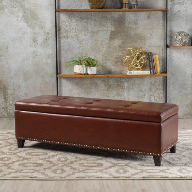 Gavin Bonded Leather Storage Ottoman Brown Christopher Knight Home