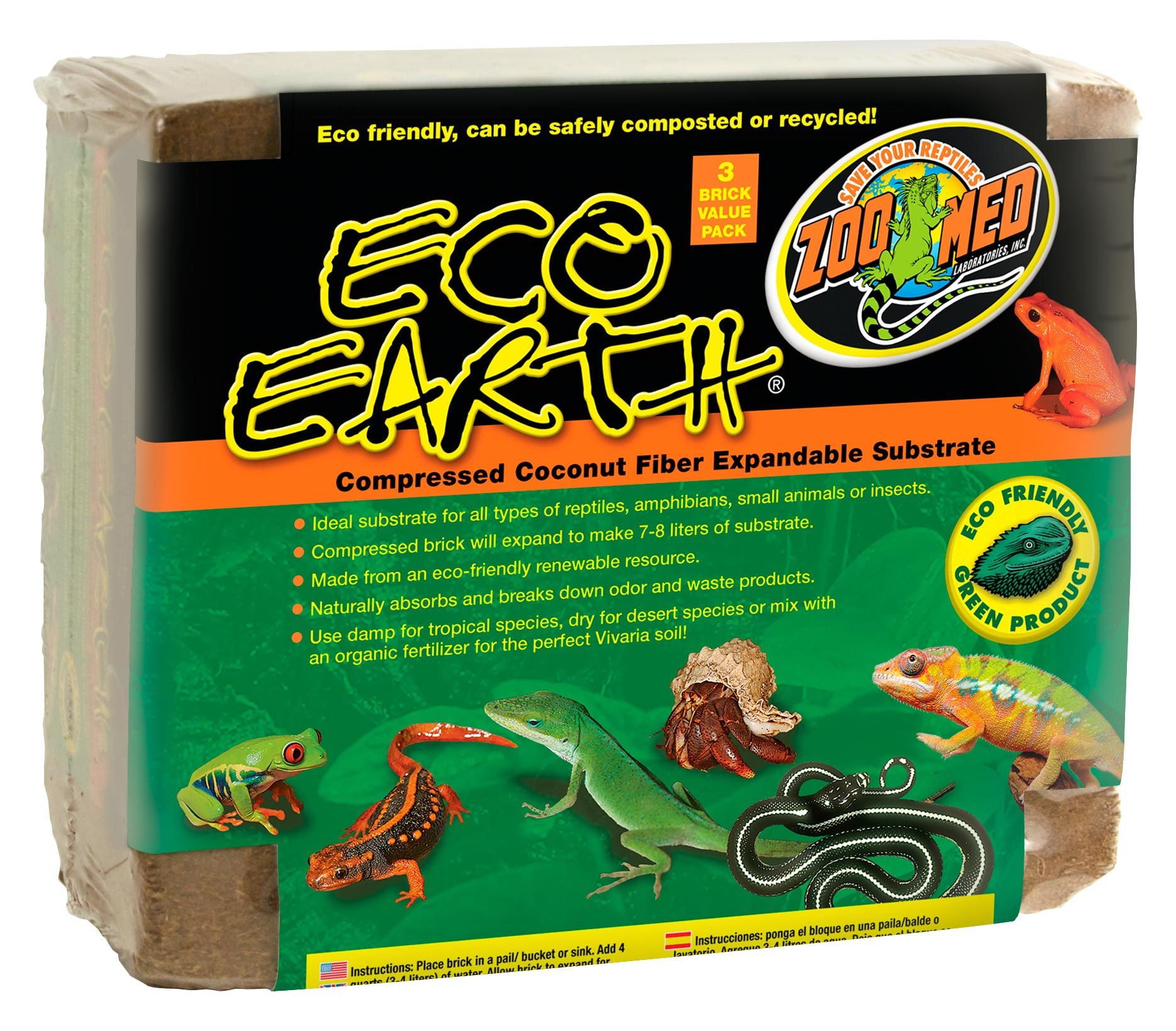 Zoo Med Laboratories Eco Earth? Coconut Fiber Substrate 1 Compressed Brick (~7-8 Liters)