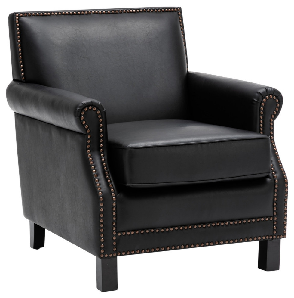 Living Traditional Upholstered Pu Leather Club Chair With Nailhead Trim Black   Transitional   Armchairs And Accent Chairs   by Forest Grass  Houzz