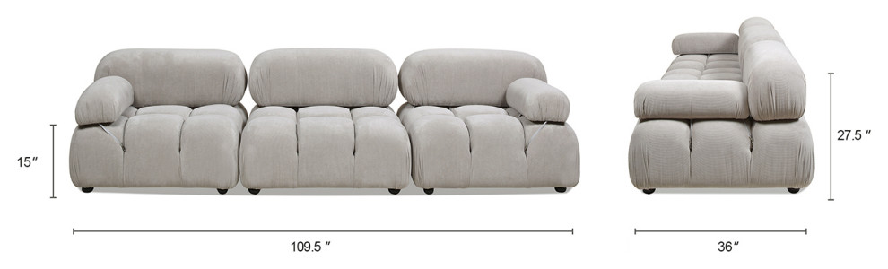 Marcel 109.5 quotModular Modern 3 Piece Sofa   Transitional   Sofas   by Jennifer Taylor Home  Houzz