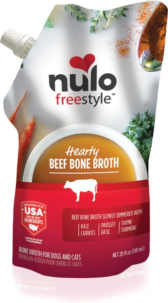 Nulo FreeStyle Hearty Beef Bone Broth Dog and Cat Topper， 20-oz pouch