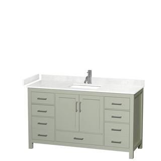 Wyndham Collection Sheffield 60 in. W x 22 in. D x 35 in . H Single Bath Vanity in Light Green with Carrara Cultured Marble Top WCS141460SLGC2UNSMXX