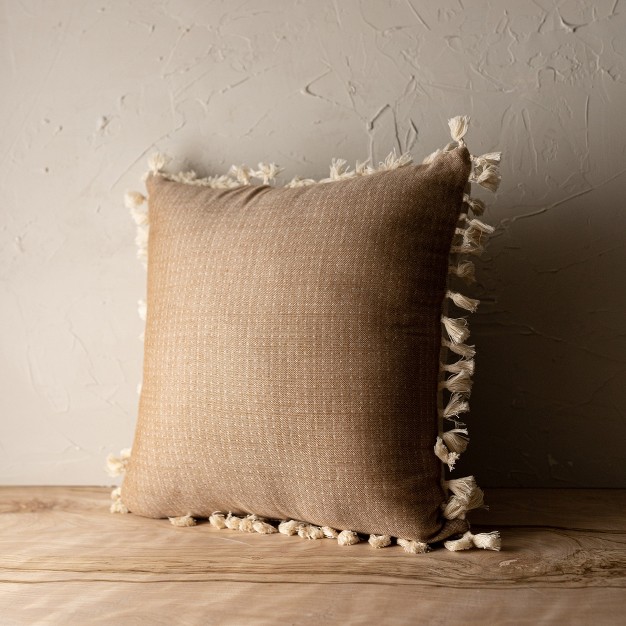 Hand Woven Reversible Throw Pillow Brown Cotton With Polyester Fill By Foreside Home amp Garden