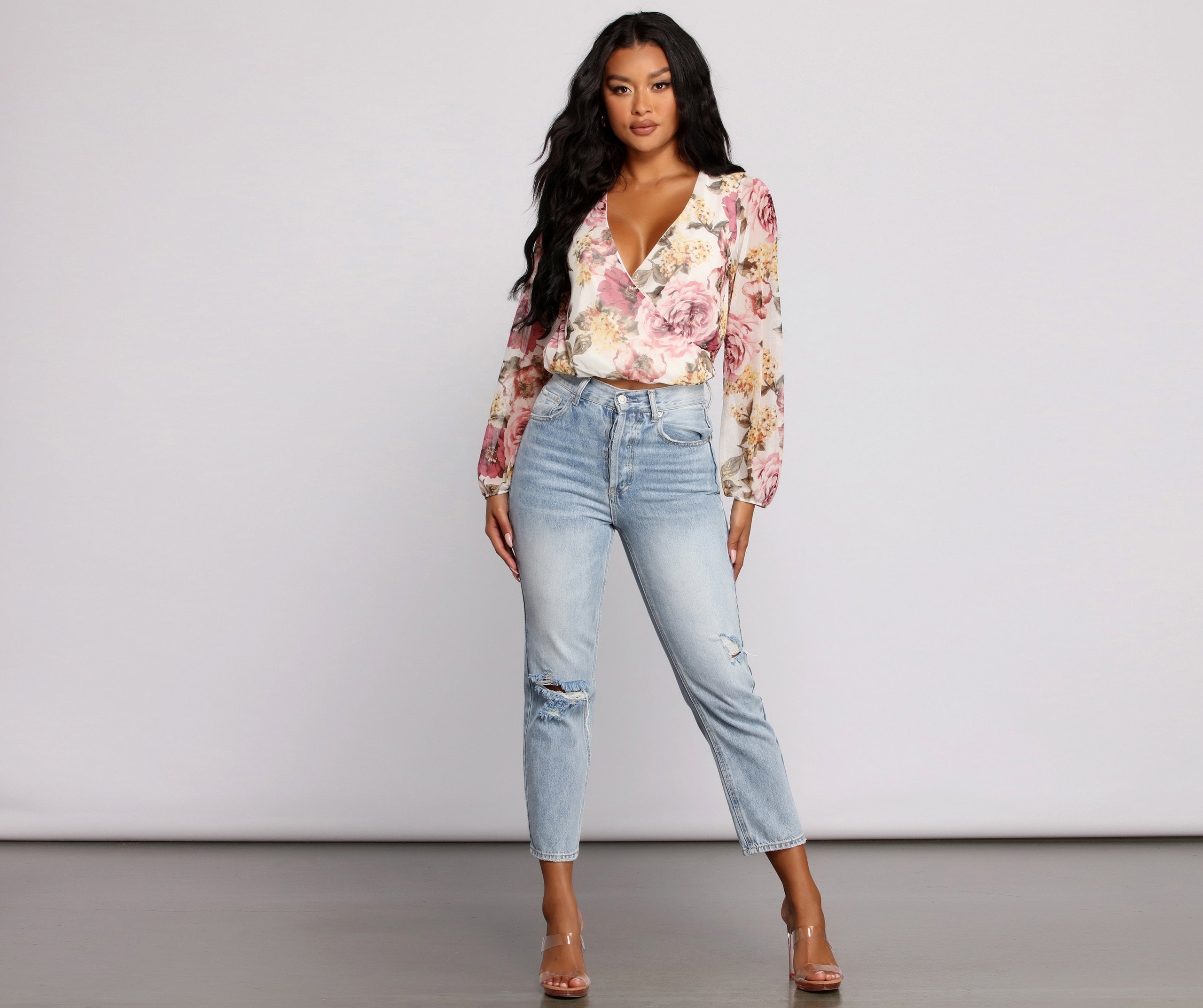 Floral Rush Surplice Mesh Top