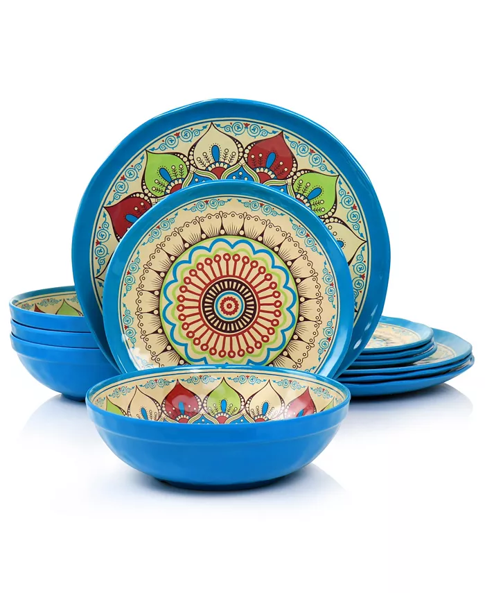 Elama Mandala Micaela 12 Piece Melamine Dinnerware Set Service for 4