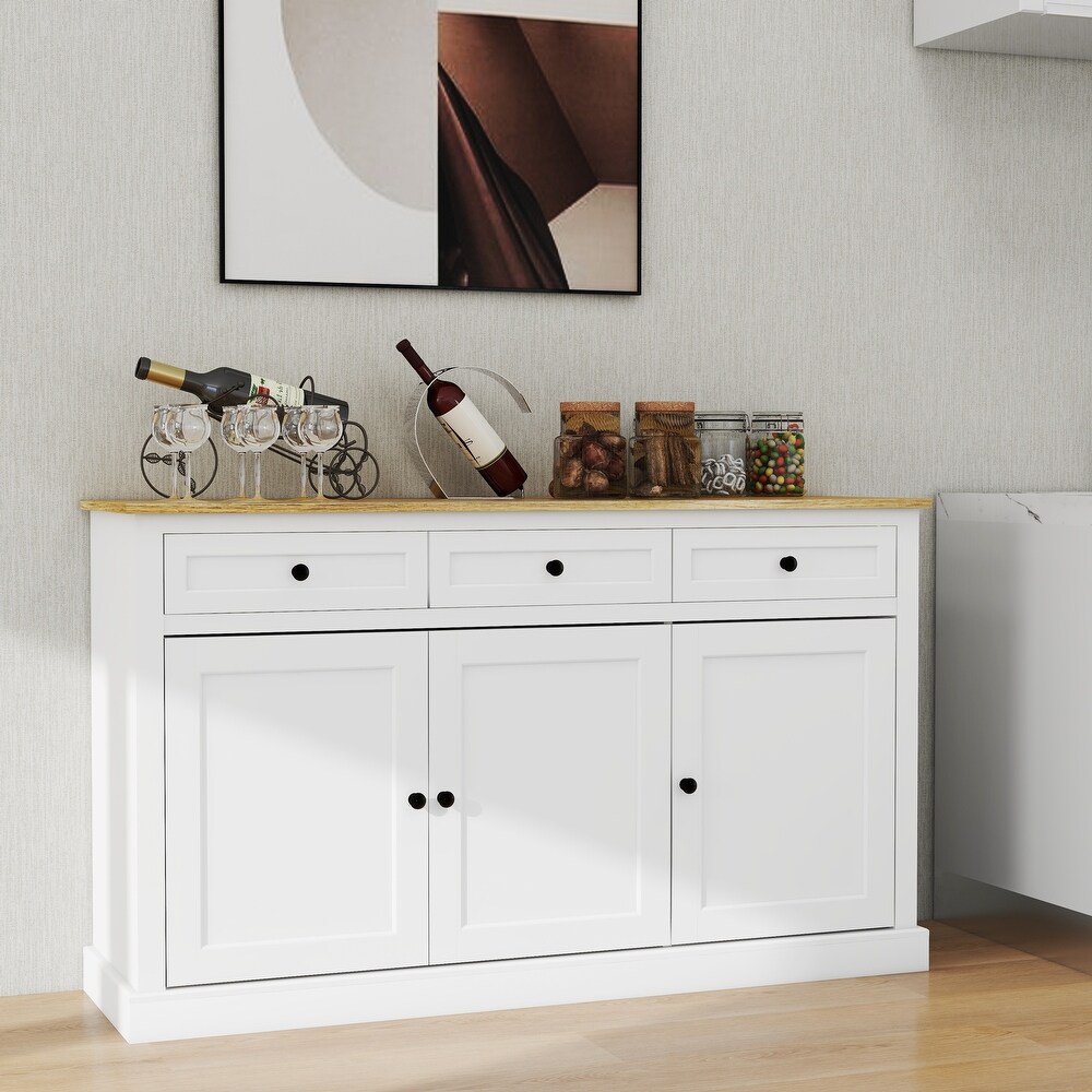 Buffet Cabinet Storage Sideboard Bar Wine Cabinet with 3 Drawers   3 Doors Adjustable Shelves