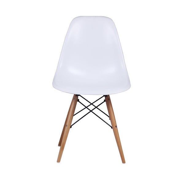 White Plastic Armless Side Dining Chair with Wood Legs-1 Pcs