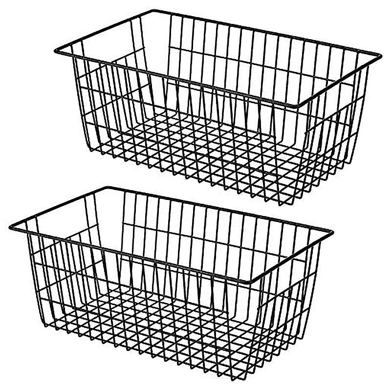 2 Pack Wire Storage Baskets， Farmhouse Metal Wire Basket Freezer Storage Organizer Bins With Handle