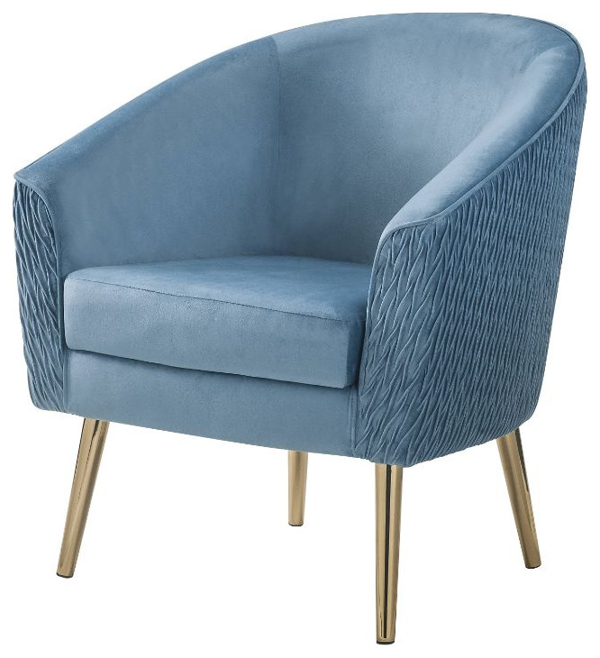 Acme Benny Accent Chair Blue Velvet and Gold   Midcentury   Armchairs And Accent Chairs   by AMOC  Houzz