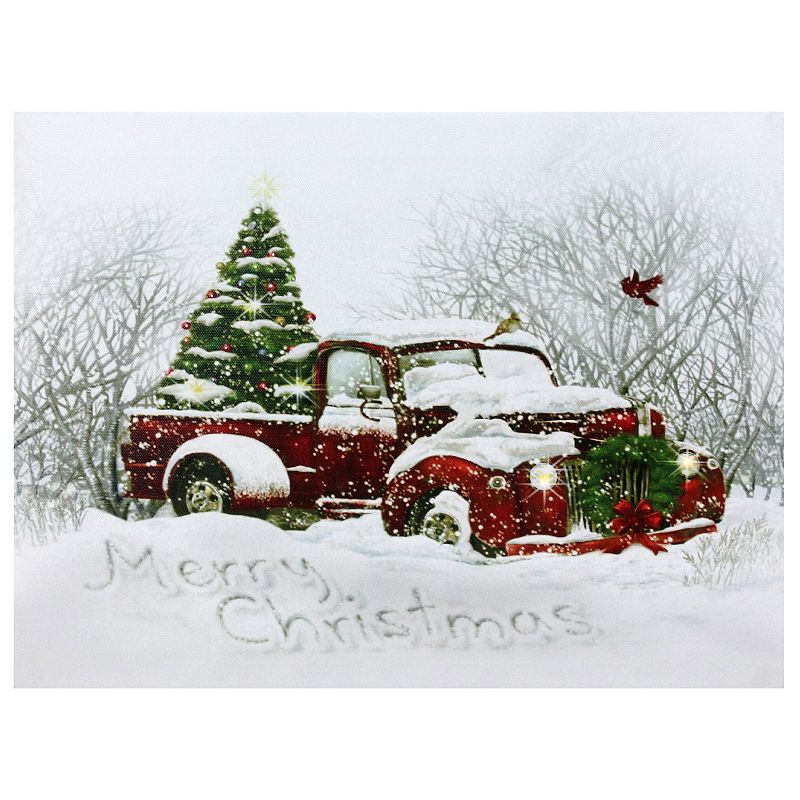 Northlight LED Fiber Optic Truck Tree Christmas Canvas Wall Art