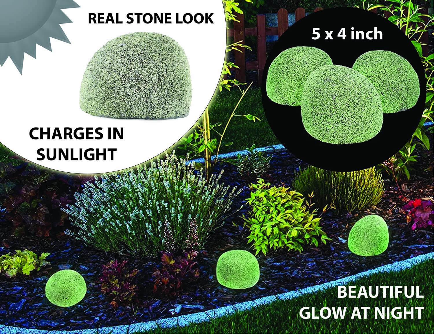 Darware Large Garden Glow Rocks (Set of 3); Glow-in-the-Dark Garden Decorative Stones