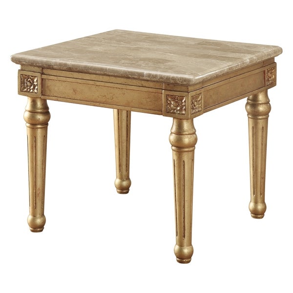 ACME Daesha End Table， Marble and Antique Gold - 1 Piece