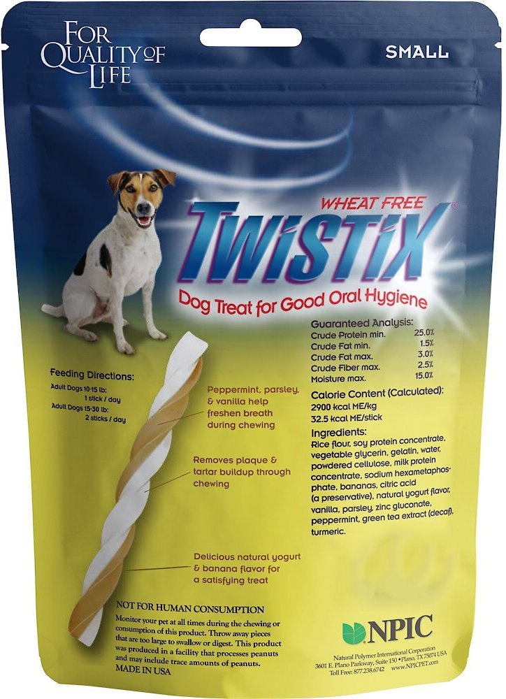 N-Bone Twistix Yogurt Banana Flavored Small Dental Dog Treats， 5.5-oz bag， Count Varies