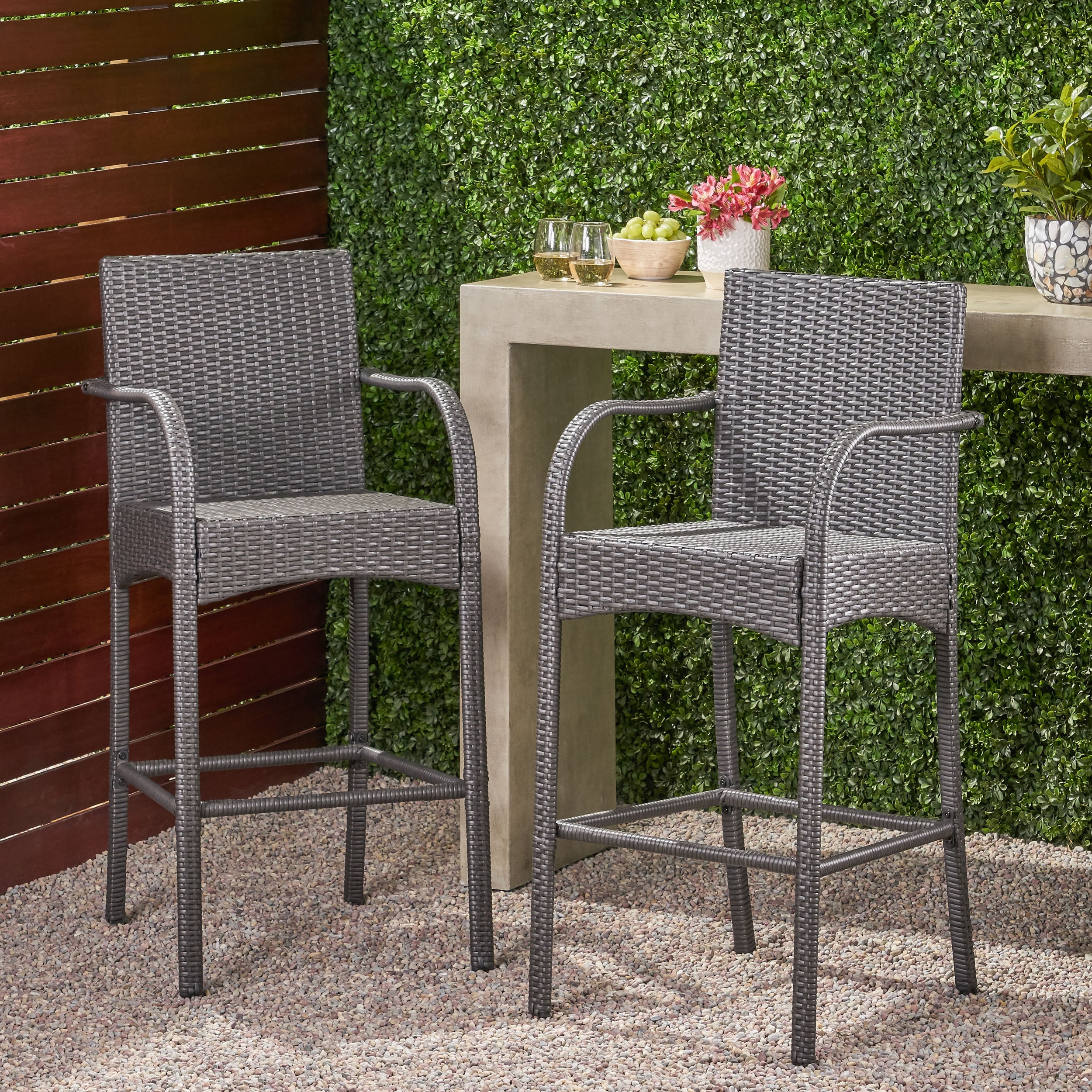 Iremide Outdoor Wicker Barstool Chair (Set of 2)