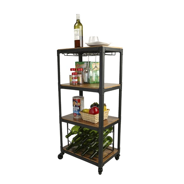 Mind Reader Rolling 4 tier Bar Cart With Wine Rack And Wine Glasses Storage