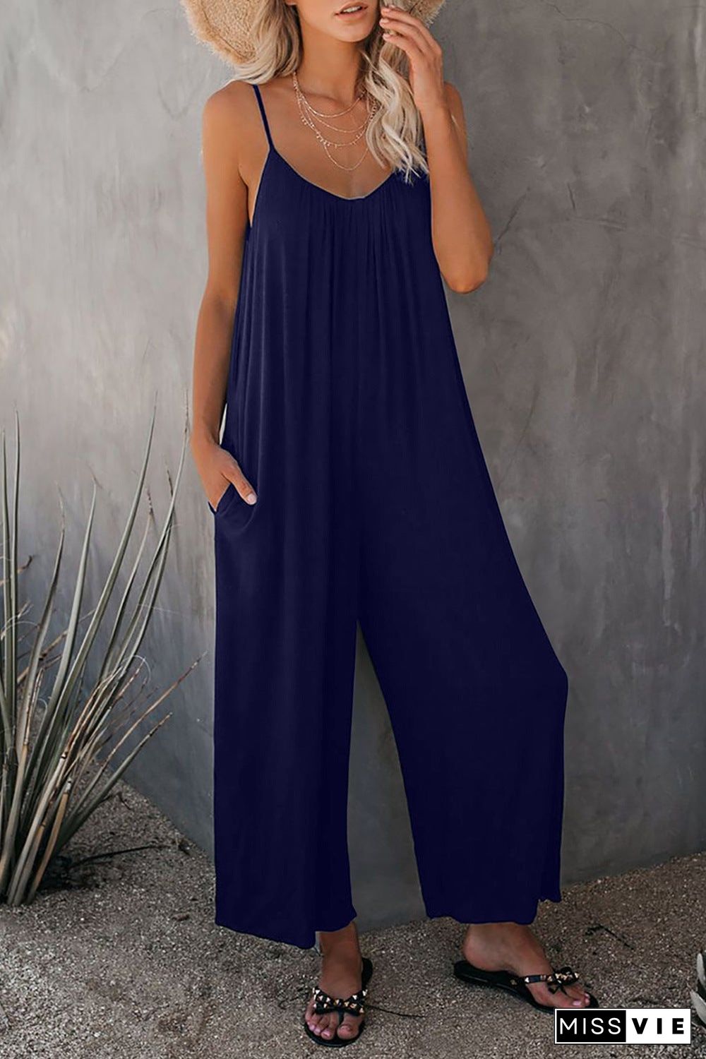 Strap Jumpsuit Women's New Solid Color Pocket Casual Jumpsuit