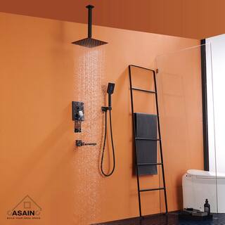 CASAINC 3-Spray Pattern 10 in Ceiling Mount Shower Head Tub Spout and Functional Handheld Matte Black (Valve Included) WF-W98C03H-10