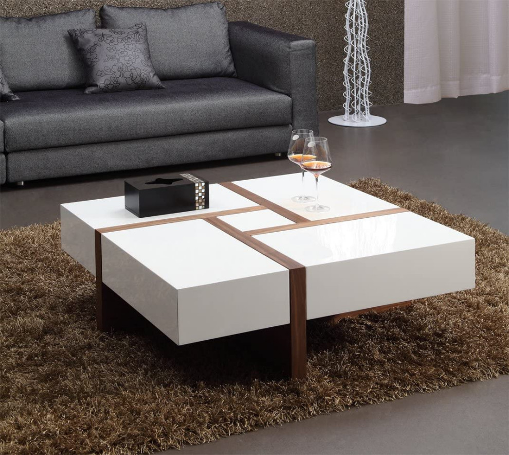 Modern Coffee Table  Square Design With 4 Soft Closing Drawers  High Gloss   Contemporary   Coffee Tables   by Declusia  Houzz