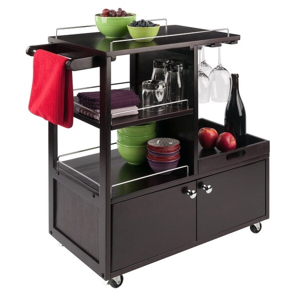 Wood Entertainment Cart with Serving Tray， Espresso Finish