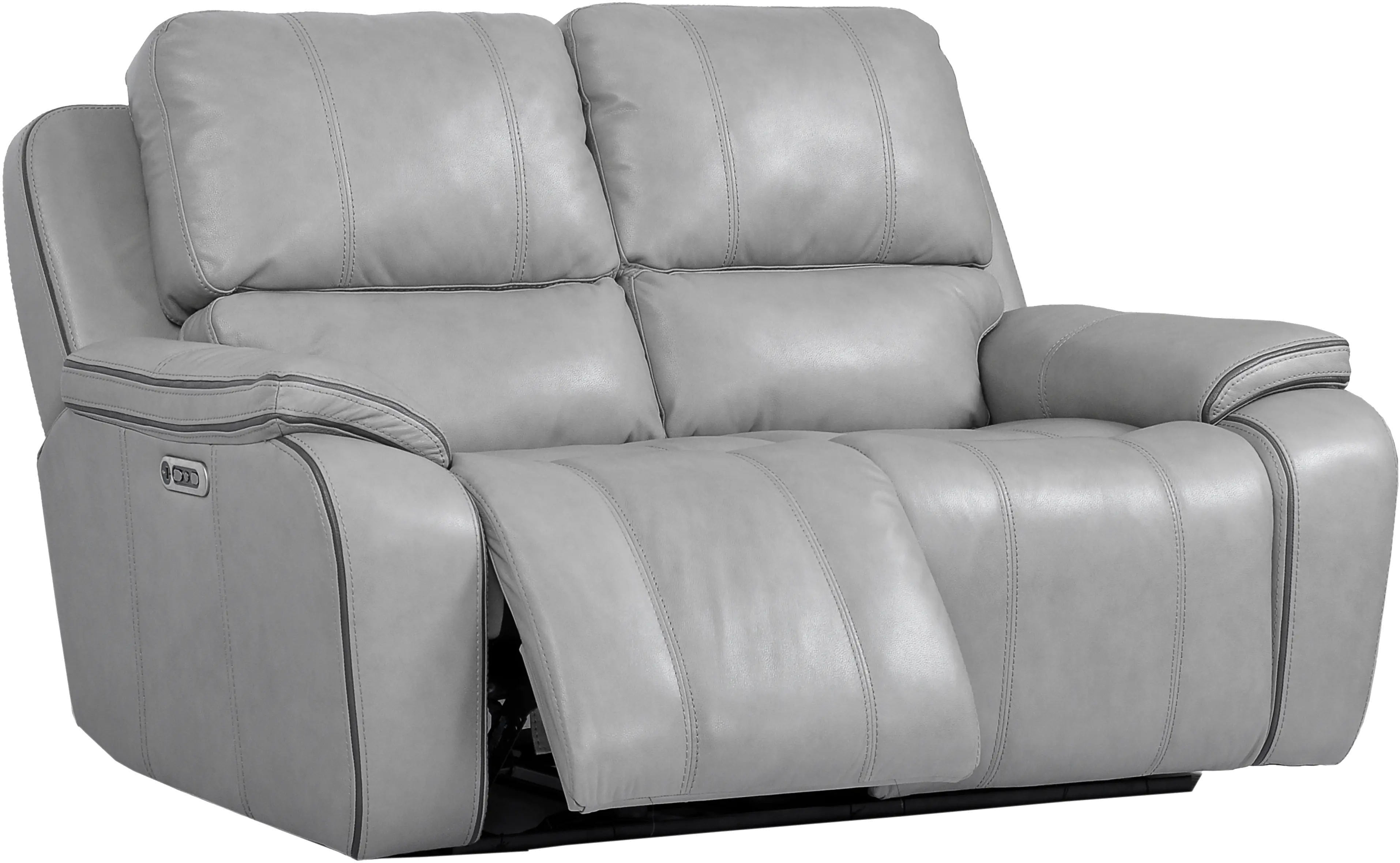 Harry Mist Light Gray Leather-Match Power Reclining Loveseat