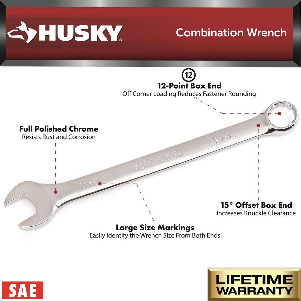 Husky 1516 in. 12-Point SAE Full Polish Combination Wrench HCW1516-05