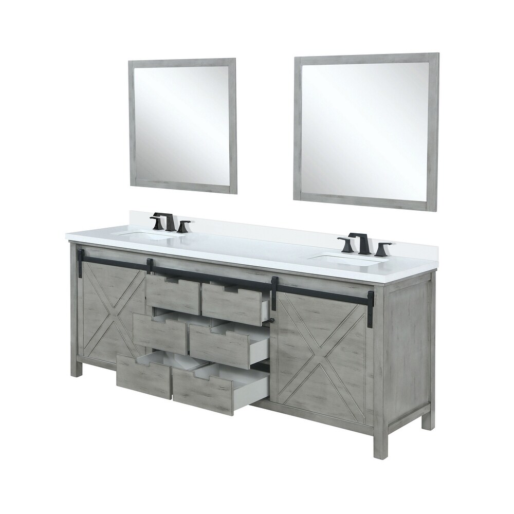 Marsyas 80 in W x 22 in D Brown Double Bath Vanity  Cultured Marble Countertop  Faucet Set and 30 in Mirrors