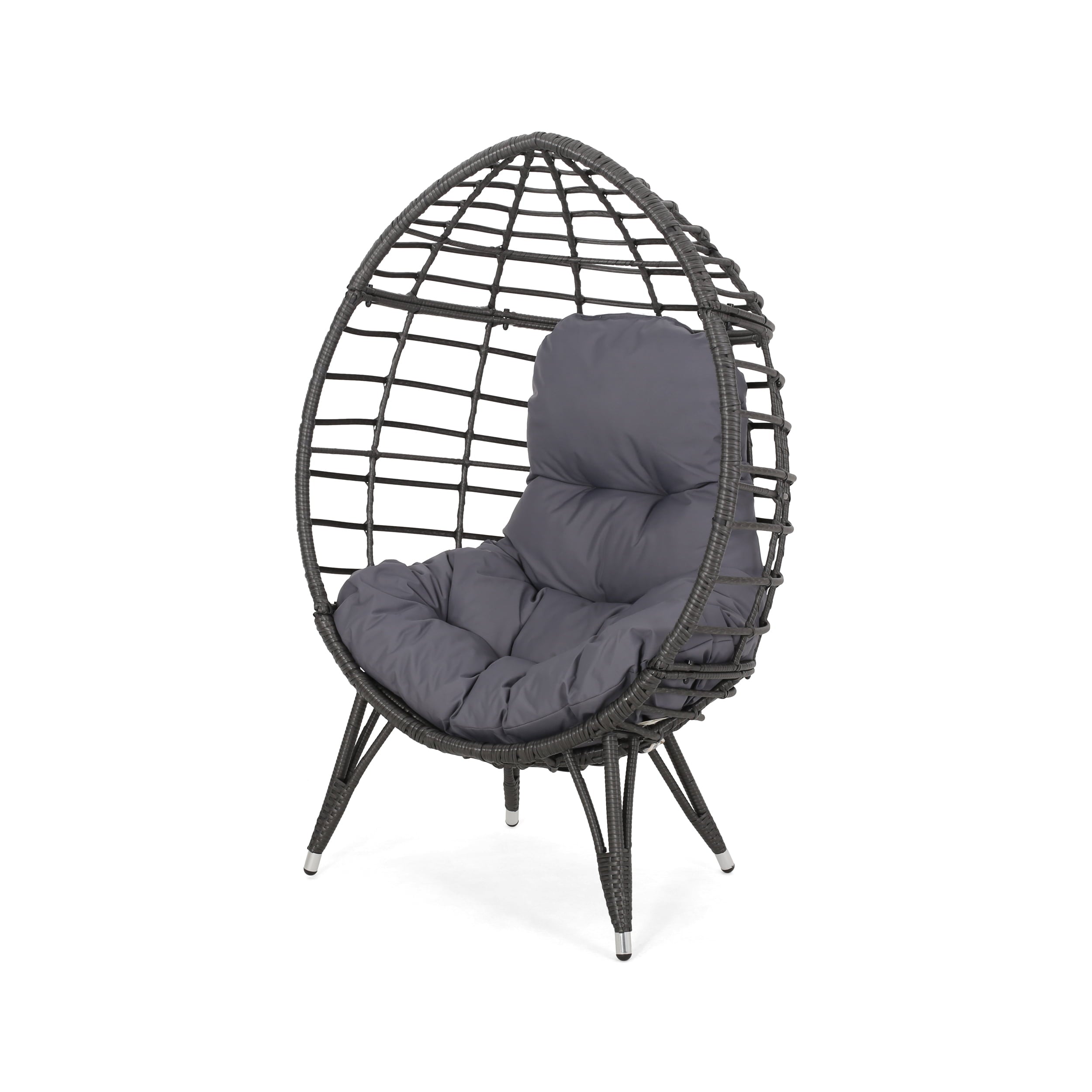 Kavani Outdoor Wicker Teardrop Chair with Cushion, Gray and Dark Gray