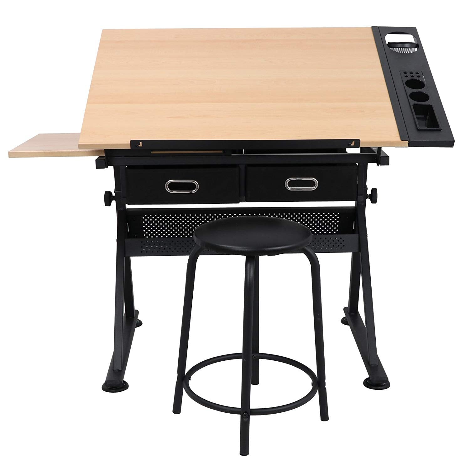 ZENY Adjustable Drafting Draft Desk Drawing Table Work Station w/Stool & Drawer