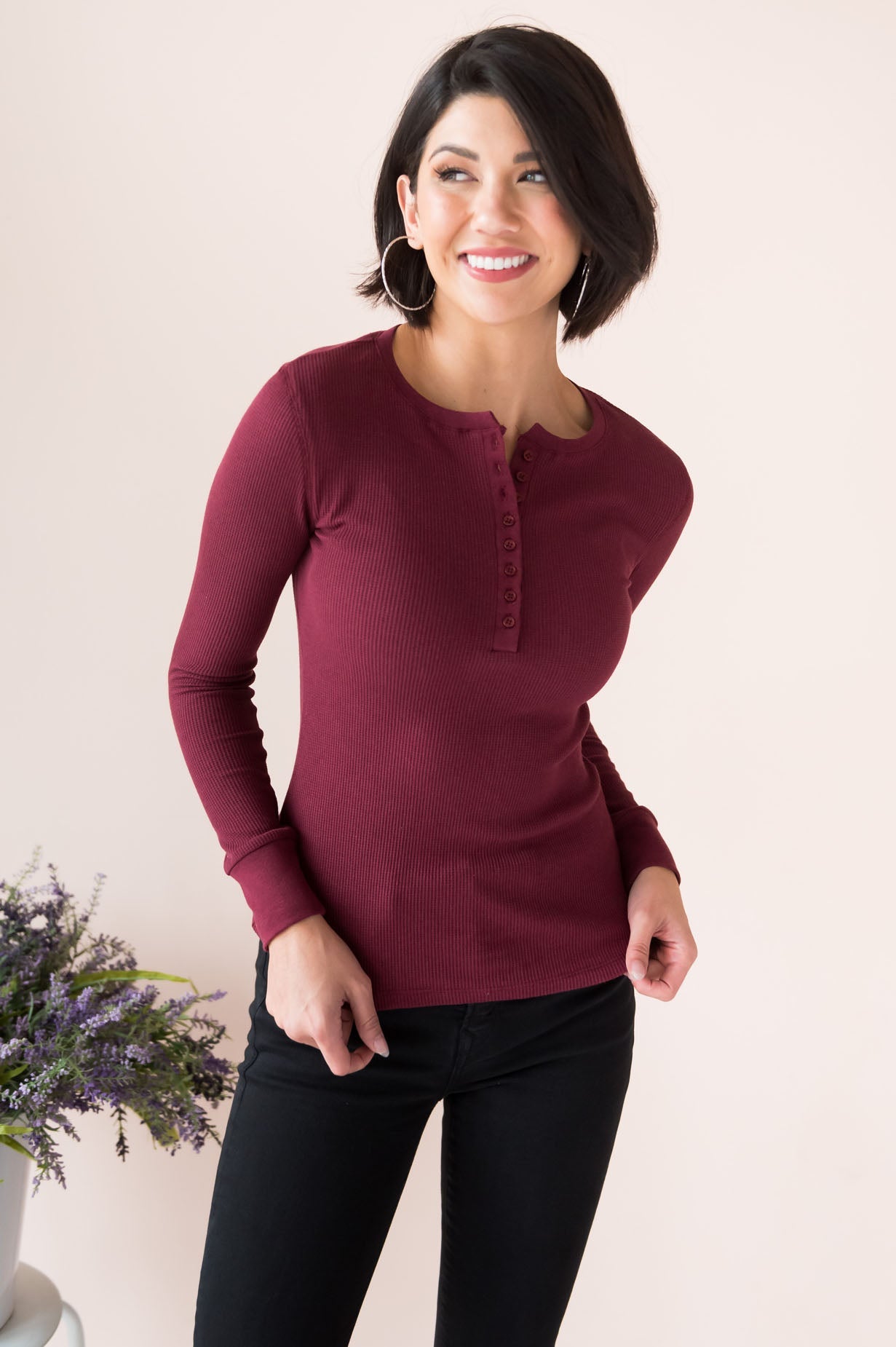 Changing Skies Modest Thermal Henley Top