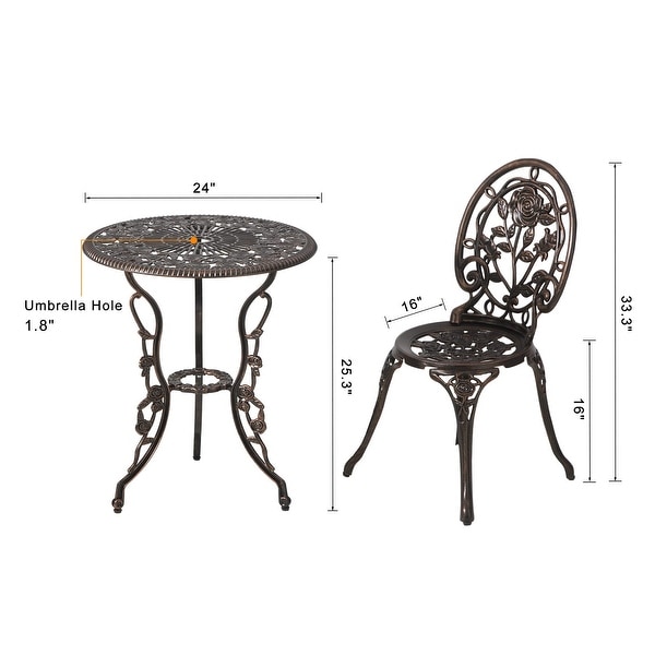 Outdoor Patio Cast Aluminum 3 Piece Bistro Set