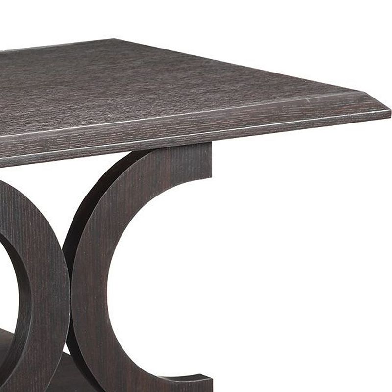 Contemporary Style C Shaped Coffee Table With Open Shelf， Espresso Brown