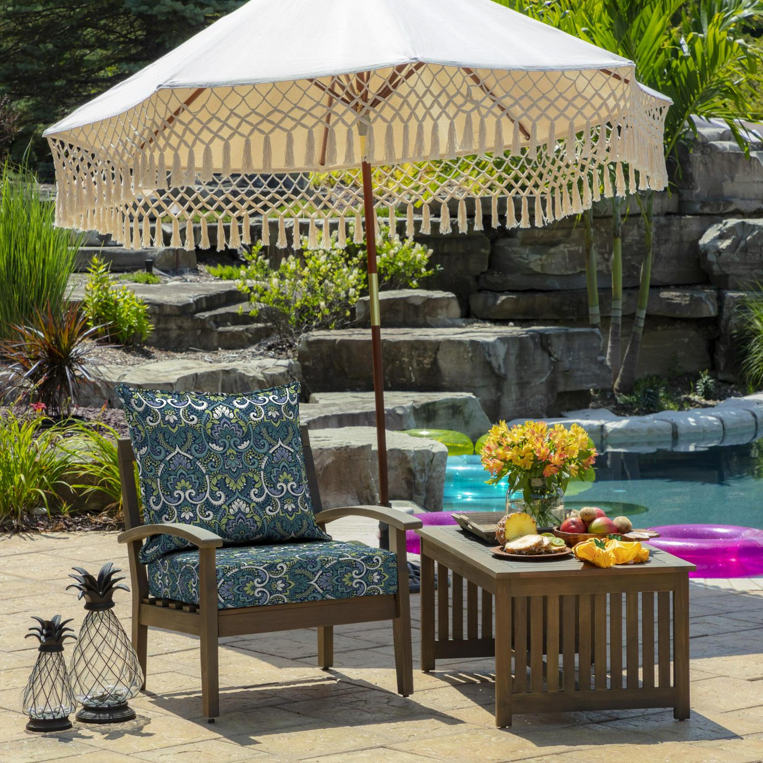 Arden Selections Outdoor Deep Seating Cushion Set 24 x 24， Sapphire Aurora Blue Damask