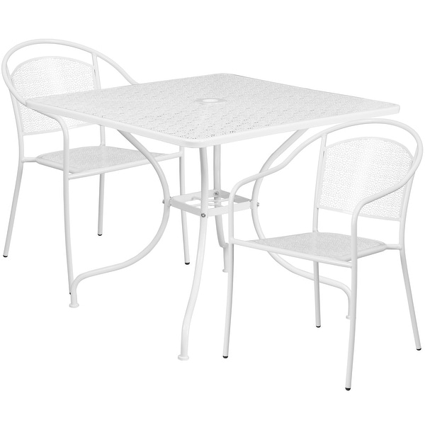 35.5inch Square Steel 3piece Patio Table Set with Round Back Chairs