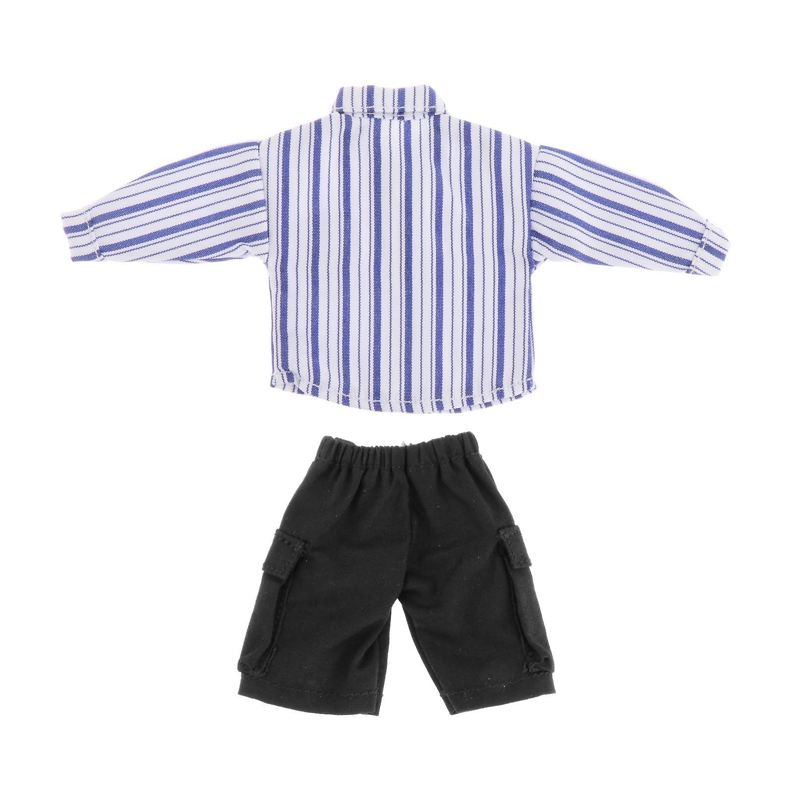 1/12 Scale Shirt T Shirt Pants Set For 6 Inch Doll Model Male Action Figures Light Blue Stripe