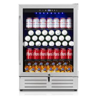 Hooure 24 in. Built-inFreestanding Single Zone Beverage Refrigerator with 210 Can(12 oz. )Beverage Stainless Steel D2PHD-4