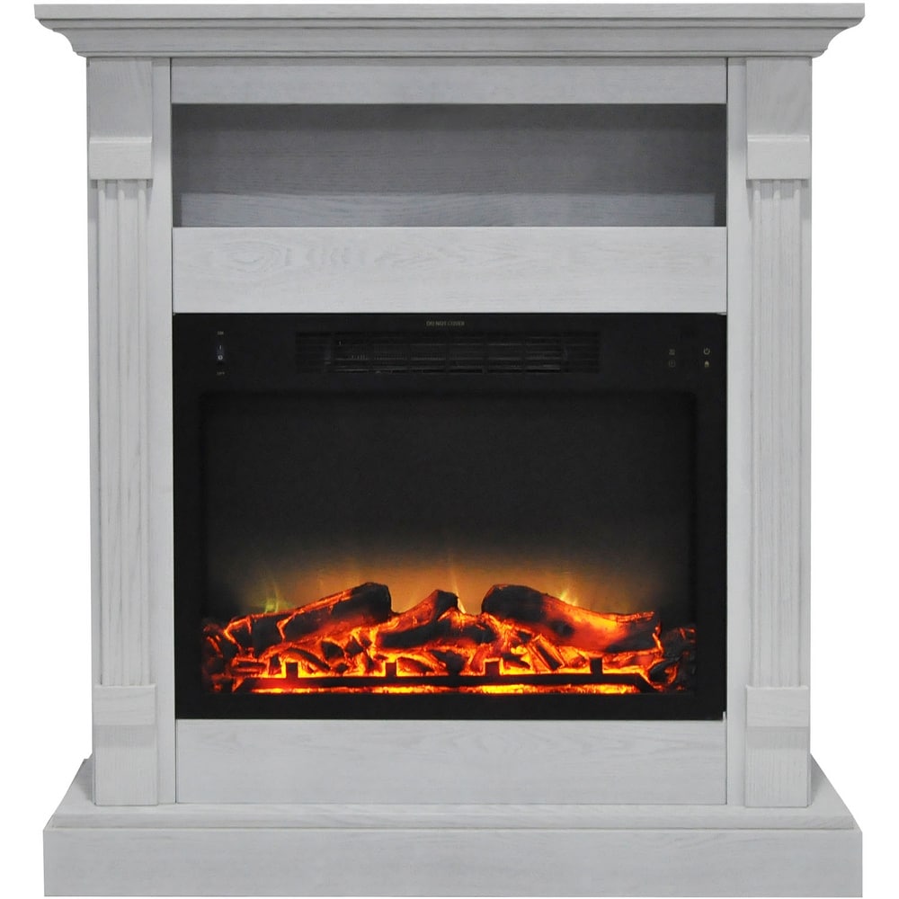 Cambridge Sienna 34 In. Electric Fireplace w/ Enhanced Log Display and White Mantel