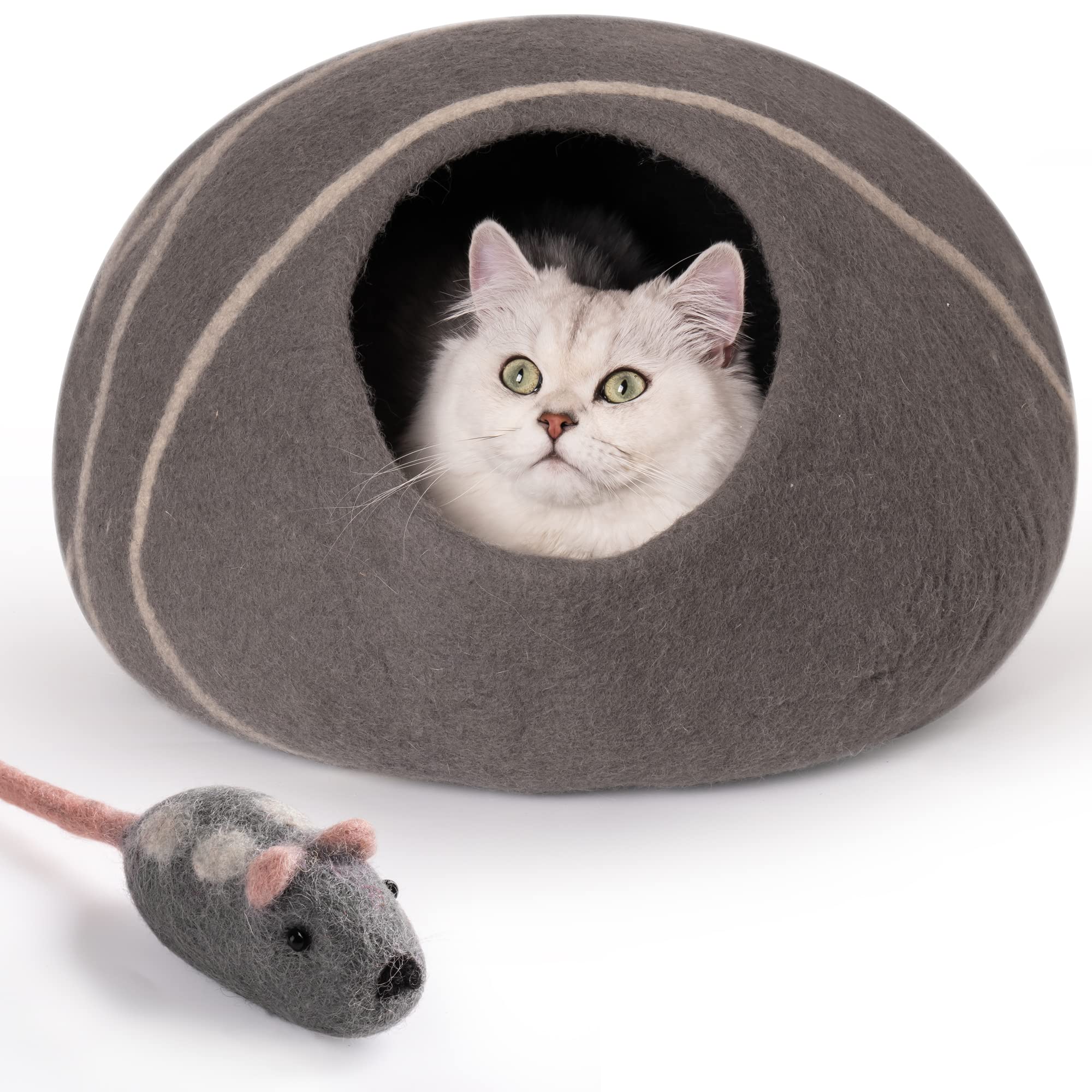 MEWOOFUN Cat Cave Bed -Handmade Wool Cat Bed Cave，Eco-Friendly Cat Bed Cat House，Felt Cat Caves for Indoor Cats and Kittens (Grey)